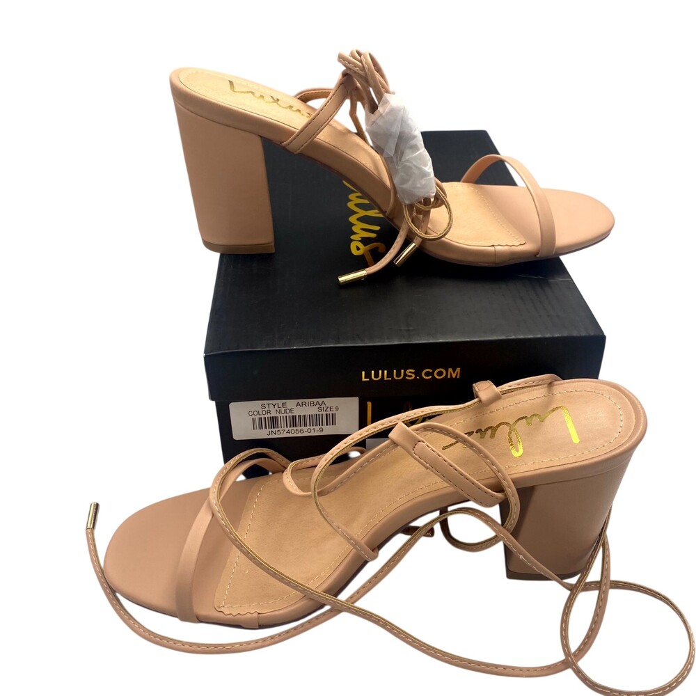 Lulus Aribaa Women's 9 Sandal Comfort Nude Leather Open Toe Strappy Lace-Up Heel